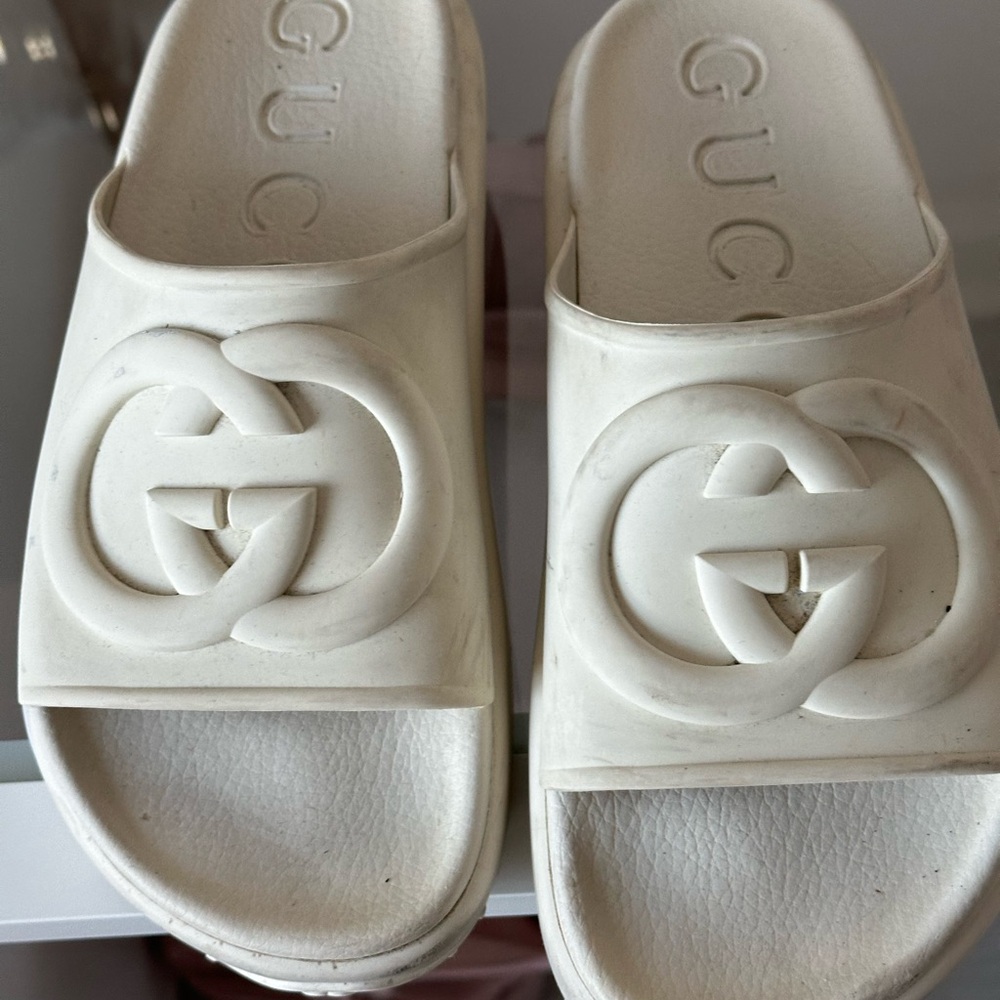 Gucci White Slide Sandals